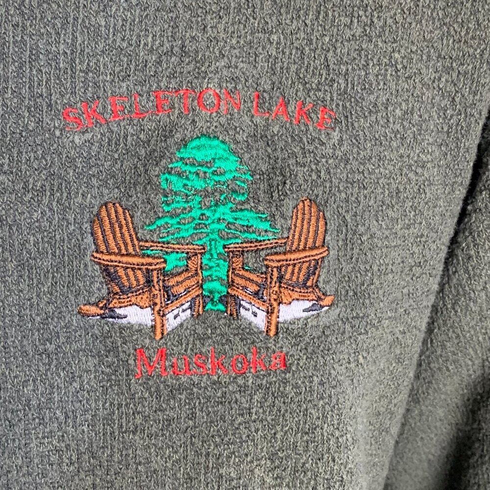 Vintage 1/4 Zip Fleece Henley Sweater Jacket Mens L Embroidered Green Pullover - Picture 3 of 11
